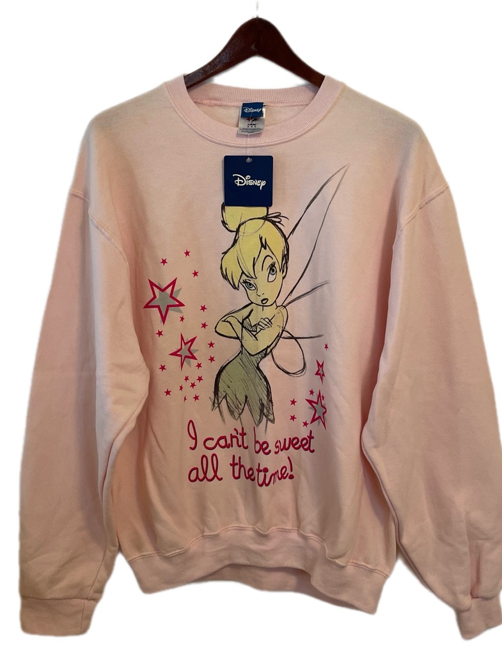 VINTAGE Disney Tinkerbell Sweatshirt Pullover Jerzees Medium NWT Pink Oversized